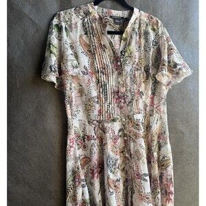 Robert Louis Boho Paisley Floral Midi Dress  Large Pintuck Pleated A14